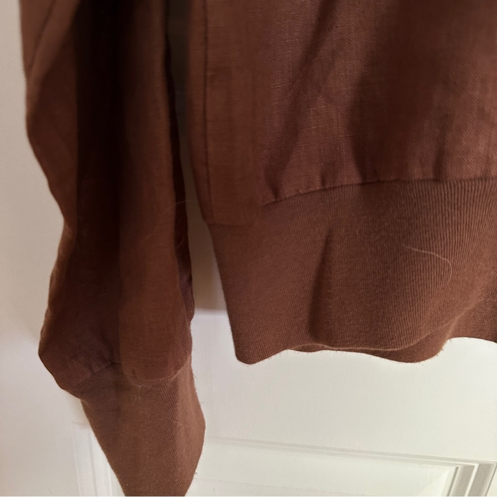 Brown Linen Bomber Jacket - Picture 4 of 7